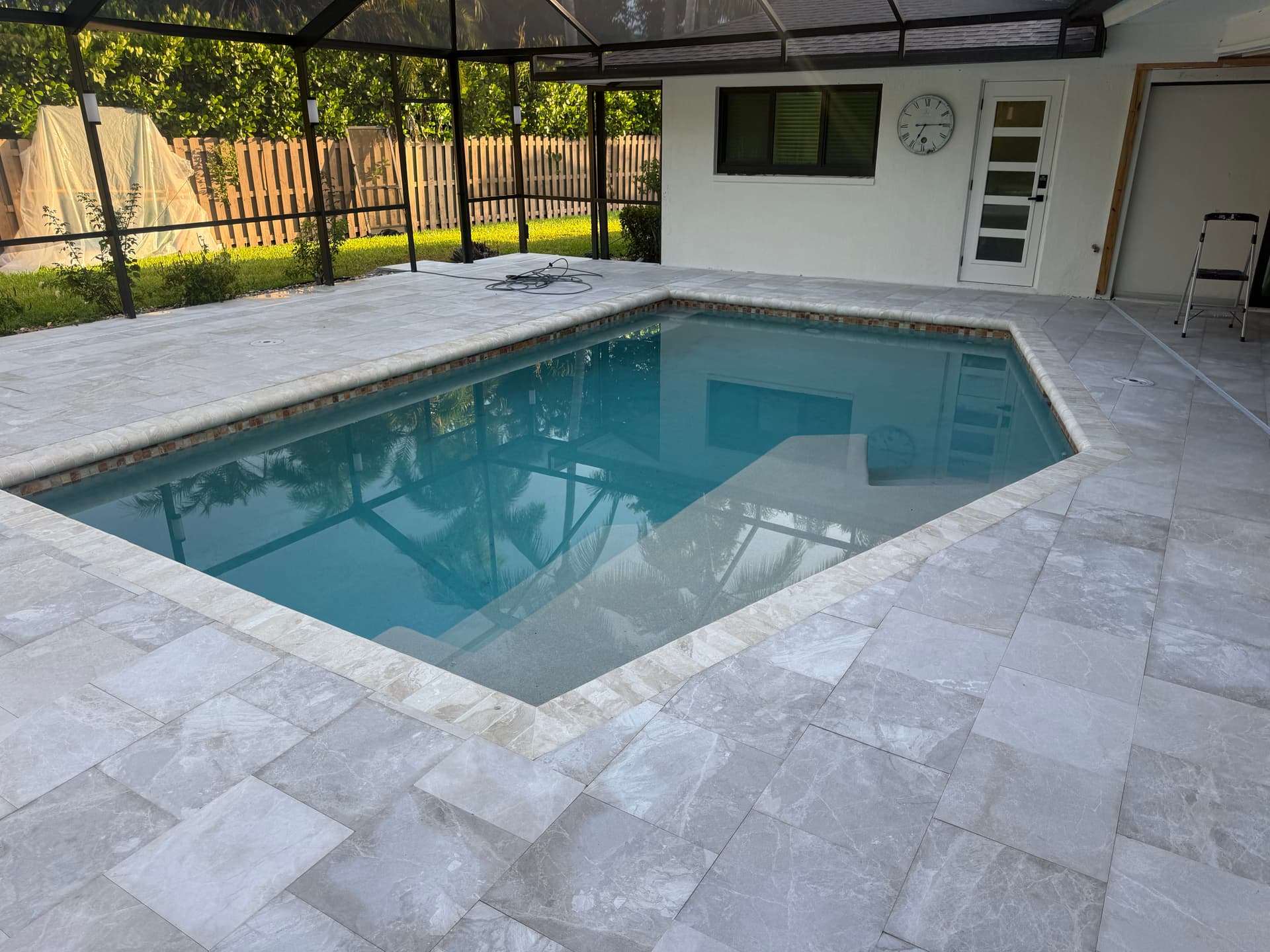 Diana Royale Leathered Marble Pool Deck With Remodel Coping image