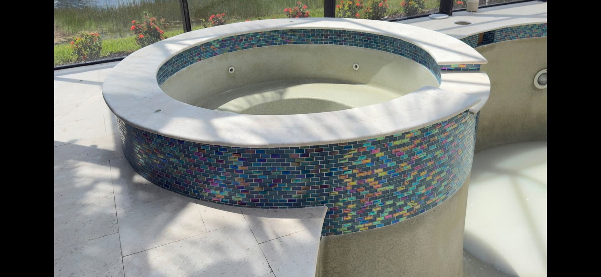Gallery photos for White Shell Stone Travertine and Pool Tile Upgrade for Florida Backyard: Image #1